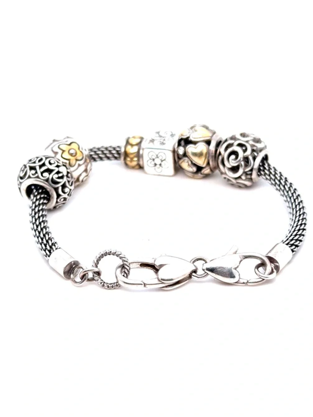 Brighton Two-Tone Silver Bracelet with Gold Heart & Floral Charms - Picture 3 of 9
